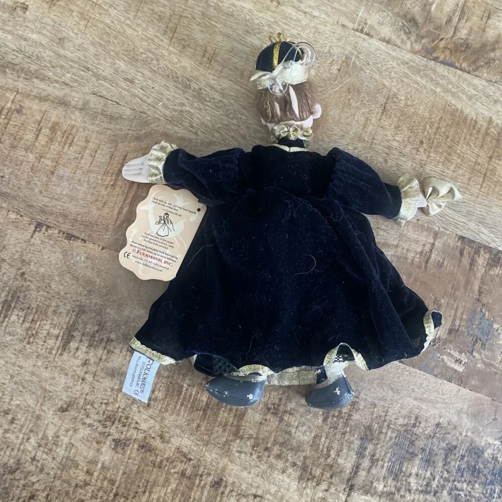 Folkmanis Queen Hand Puppet Retired Plush Royal Family Navy Dress